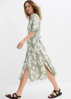 bonprix bonprix Vestido camisero de viscosa fluida verde alga-blanco lana Sale