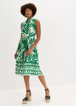 bonprix bonprix Vestido camisero de viscosa fluida Blanco-verde de flores Online