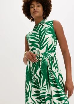 bonprix bonprix Vestido camisero de viscosa fluida Blanco-verde de flores Online