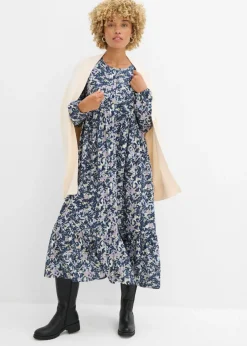 bonprix bonprix Vestido camisero de viscosa fluida Azul hielo de flores New