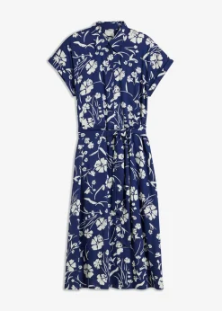bonprix bonprix Vestido camisero de viscosa pura azul marino profundo/blanco Clearance