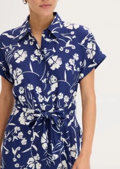 bonprix bonprix Vestido camisero de viscosa pura azul marino profundo/blanco Clearance