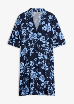 bonprix bonprix Vestido camisero de viscosa fluida azul marino/azul provenzal con flores New