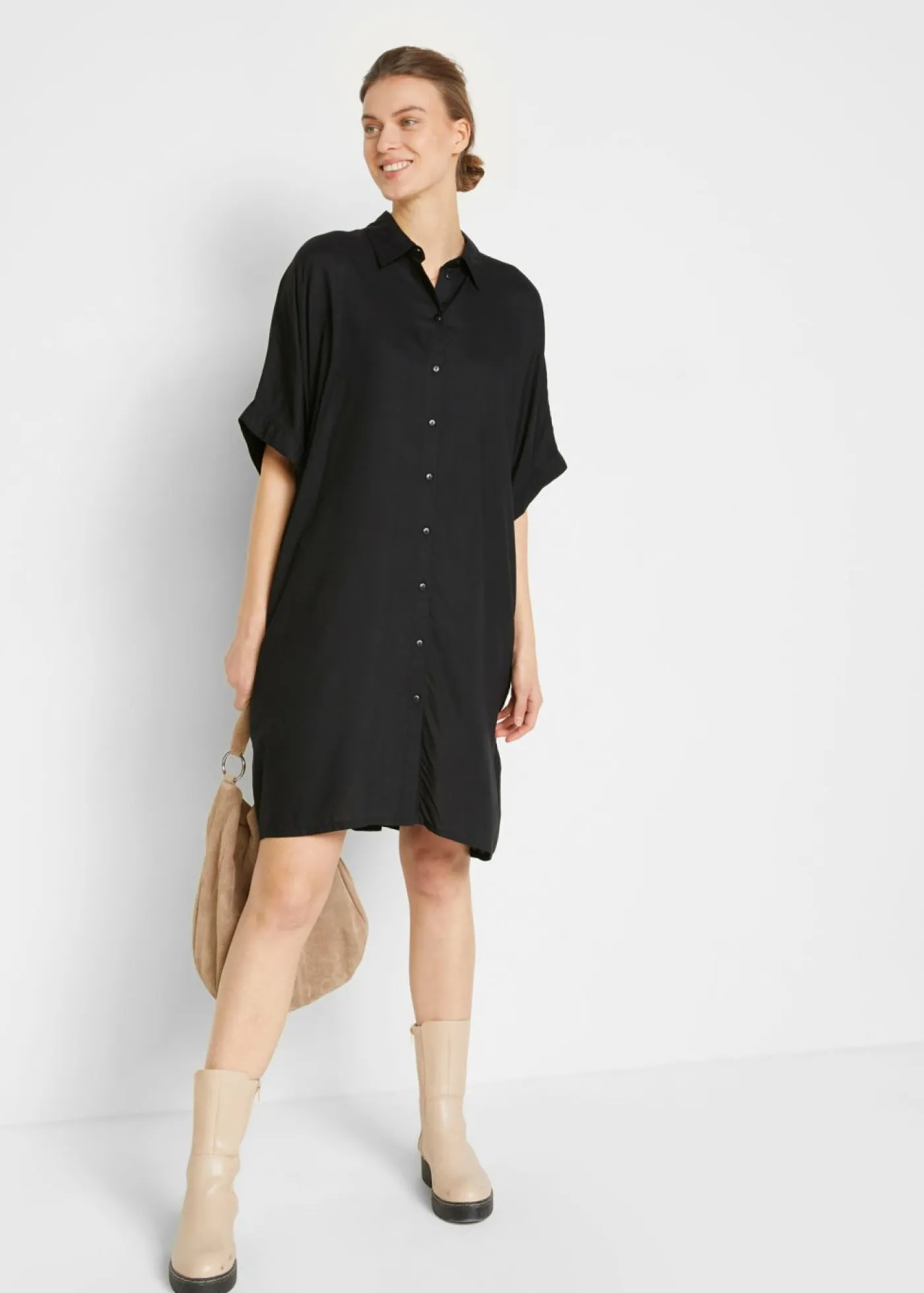 bonprix bonprix Vestido camisero de viscosa fina Negro Discount