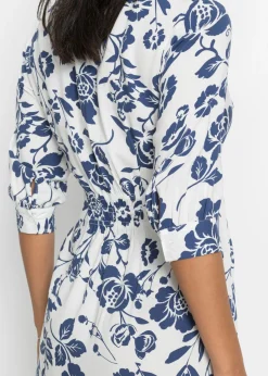 bonprix bonprix Vestido camisero de viscosa fluida crema suave/azul medianoche. con flores Best