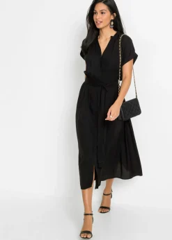 bonprix bonprix Vestido camisero de viscosa fluida Negro Online