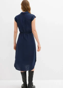 bonprix bonprix Vestido camisero de viscosa suave Azul marino Sale