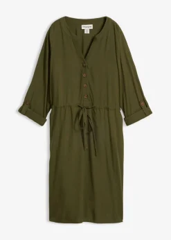 bonprix bonprix Vestido camisero de viscosa suave Verde oliva oscuro Outlet