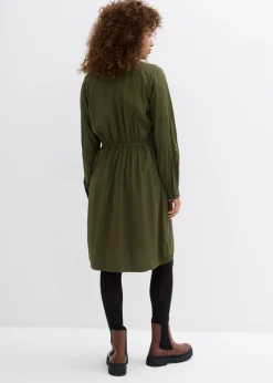 bonprix bonprix Vestido camisero de viscosa suave Verde oliva oscuro Outlet