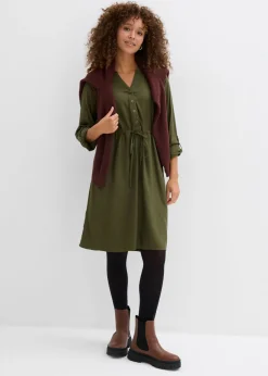 bonprix bonprix Vestido camisero de viscosa suave Verde oliva oscuro Outlet