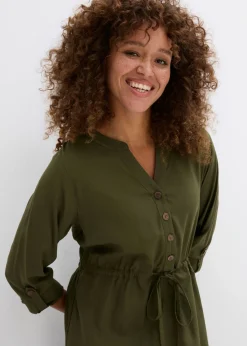 bonprix bonprix Vestido camisero de viscosa suave Verde oliva oscuro Outlet