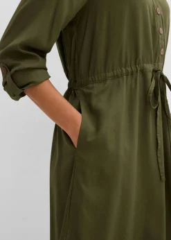 bonprix bonprix Vestido camisero de viscosa suave Verde oliva oscuro Outlet