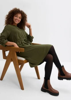 bonprix bonprix Vestido camisero de viscosa suave Verde oliva oscuro Outlet