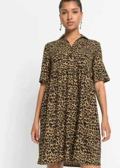bonprix bonprix Vestido camisero de viscosa fluida Marrón con estampado de leopardo Hot
