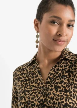 bonprix bonprix Vestido camisero de viscosa fluida Marrón con estampado de leopardo Hot