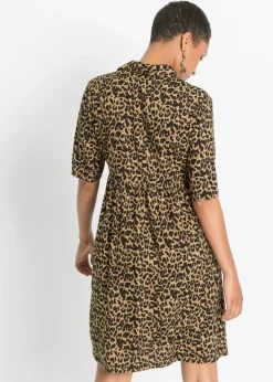 bonprix bonprix Vestido camisero de viscosa fluida Marrón con estampado de leopardo Hot