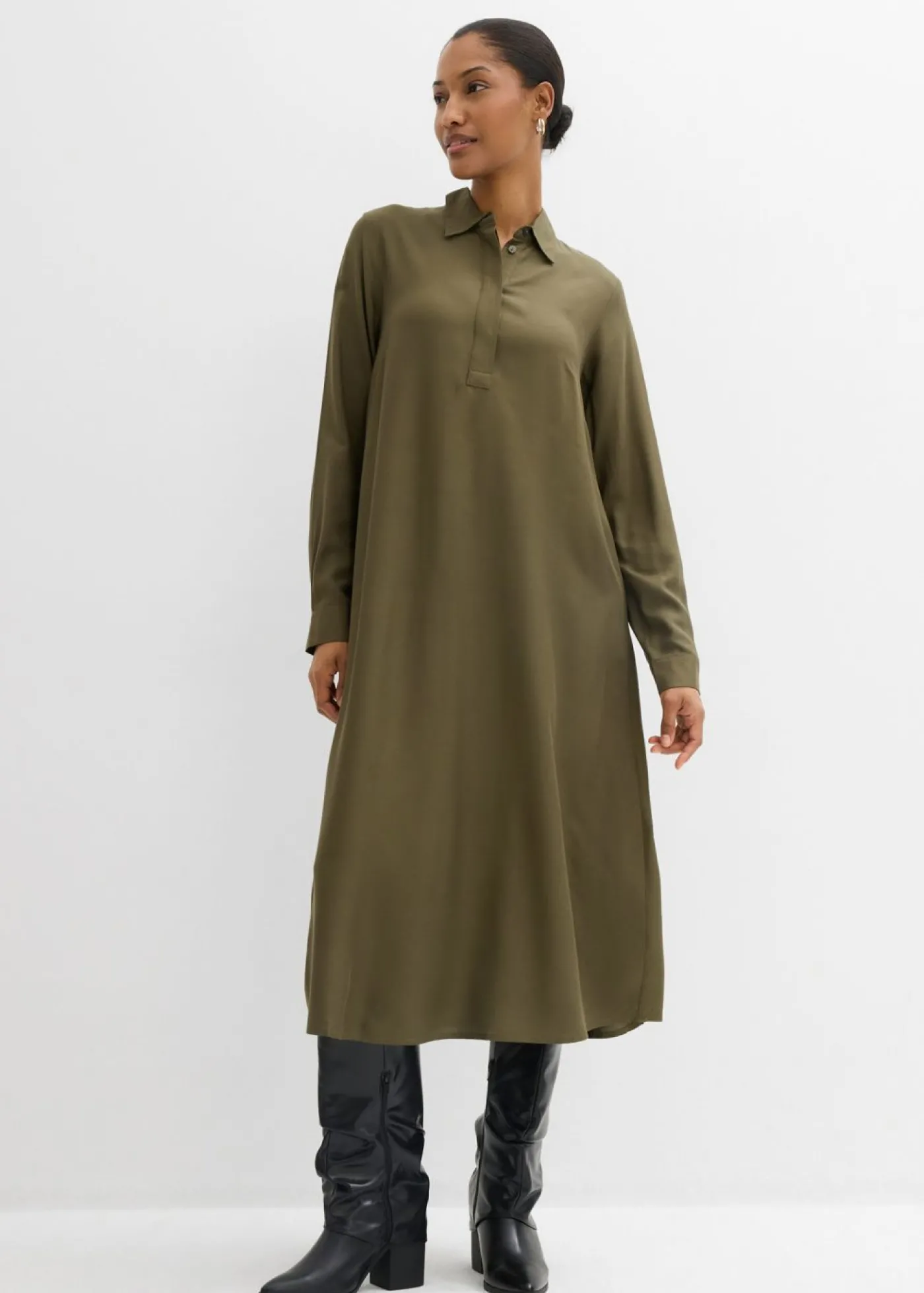bonprix bonprix Vestido camisero de viscosa fina Verde oliva oscuro Hot