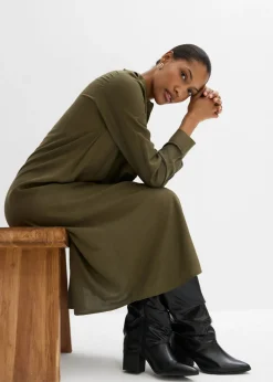 bonprix bonprix Vestido camisero de viscosa fina Verde oliva oscuro Hot
