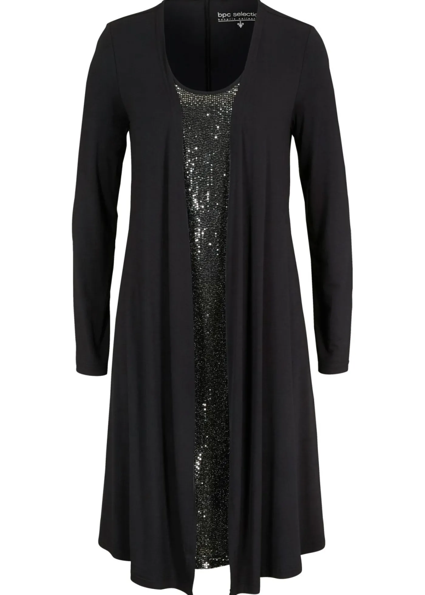 bonprix bonprix Vestido camisero de viscosa sostenible con aspecto doble Negro-plata Sale