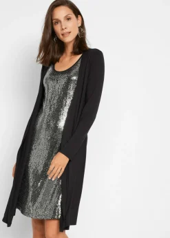 bonprix bonprix Vestido camisero de viscosa sostenible con aspecto doble Negro-plata Sale