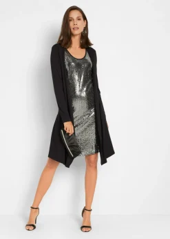 bonprix bonprix Vestido camisero de viscosa sostenible con aspecto doble Negro-plata Sale