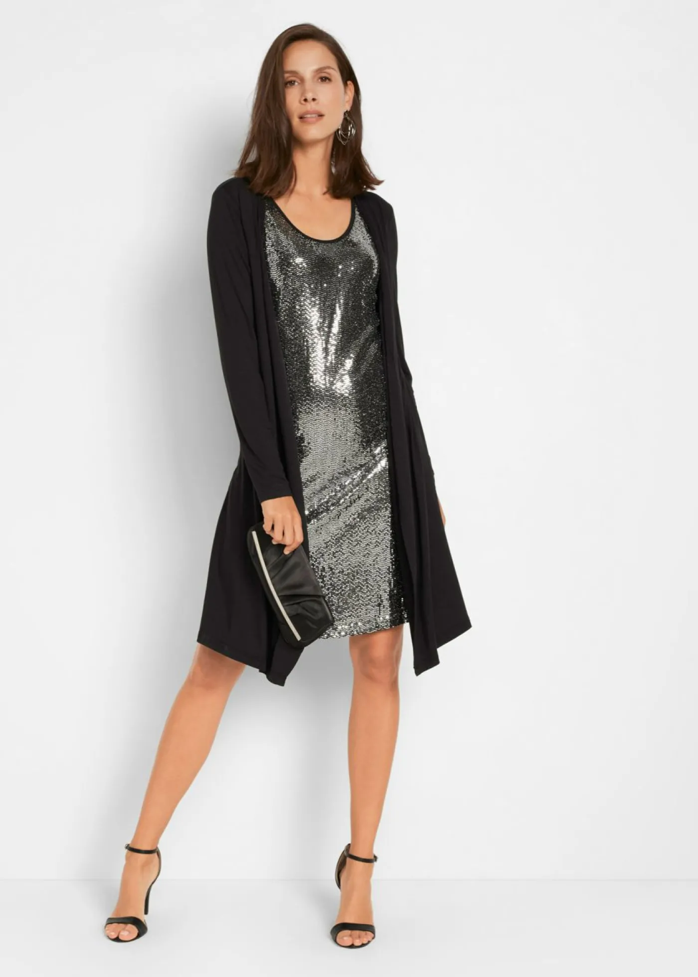 bonprix bonprix Vestido camisero de viscosa sostenible con aspecto doble Negro-plata Sale