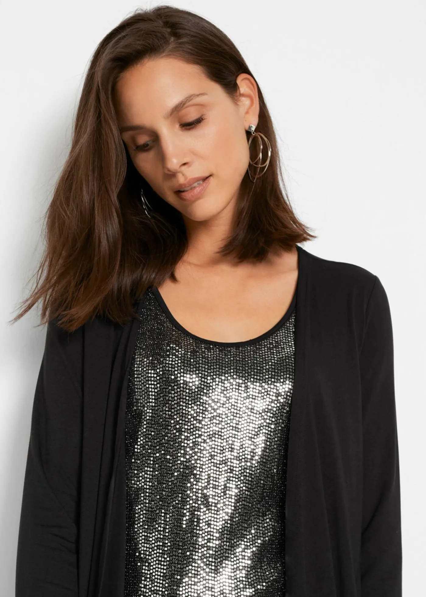 bonprix bonprix Vestido camisero de viscosa sostenible con aspecto doble Negro-plata Sale