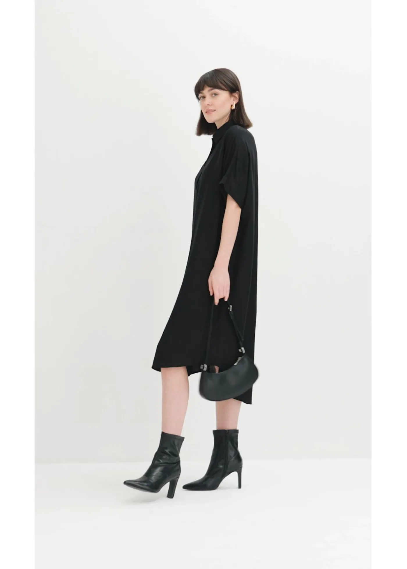 bonprix bonprix Vestido camisero de viscosa fina Negro
