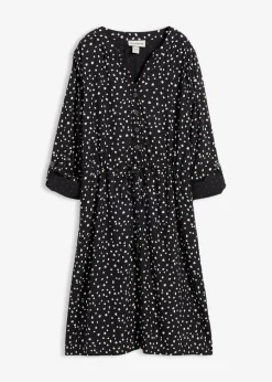 bonprix bonprix Vestido camisero de viscosa suave negro - blanco topos Hot