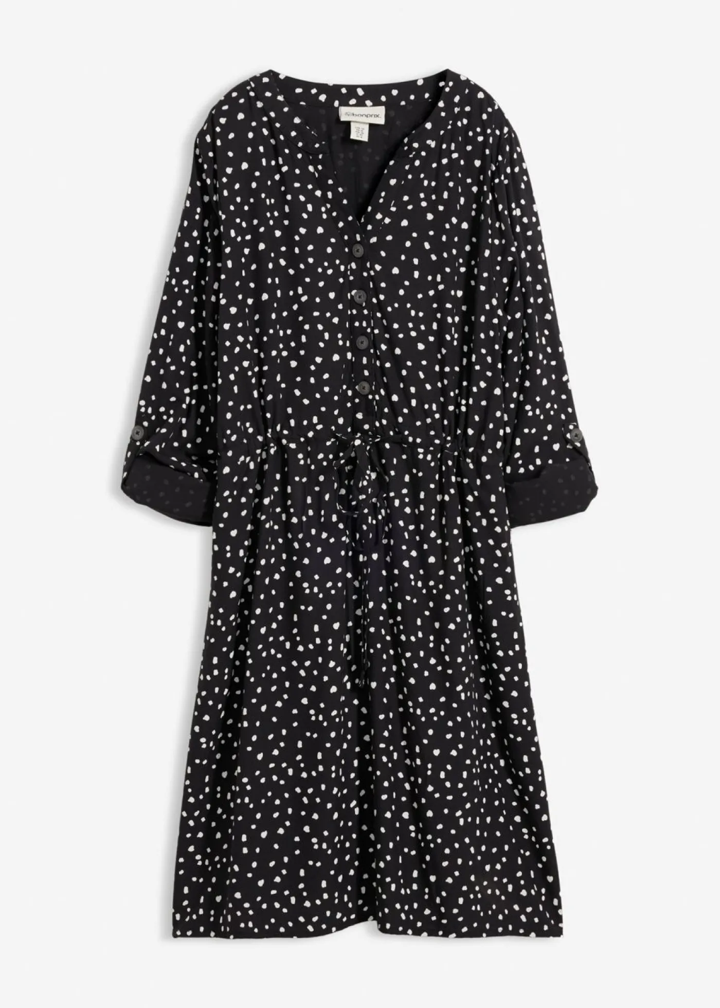 bonprix bonprix Vestido camisero de viscosa suave negro - blanco topos Hot