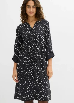 bonprix bonprix Vestido camisero de viscosa suave negro - blanco topos Hot