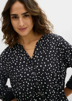 bonprix bonprix Vestido camisero de viscosa suave negro - blanco topos Hot