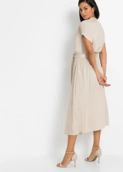 bonprix bonprix Vestido camisero de viscosa fluida Beige New