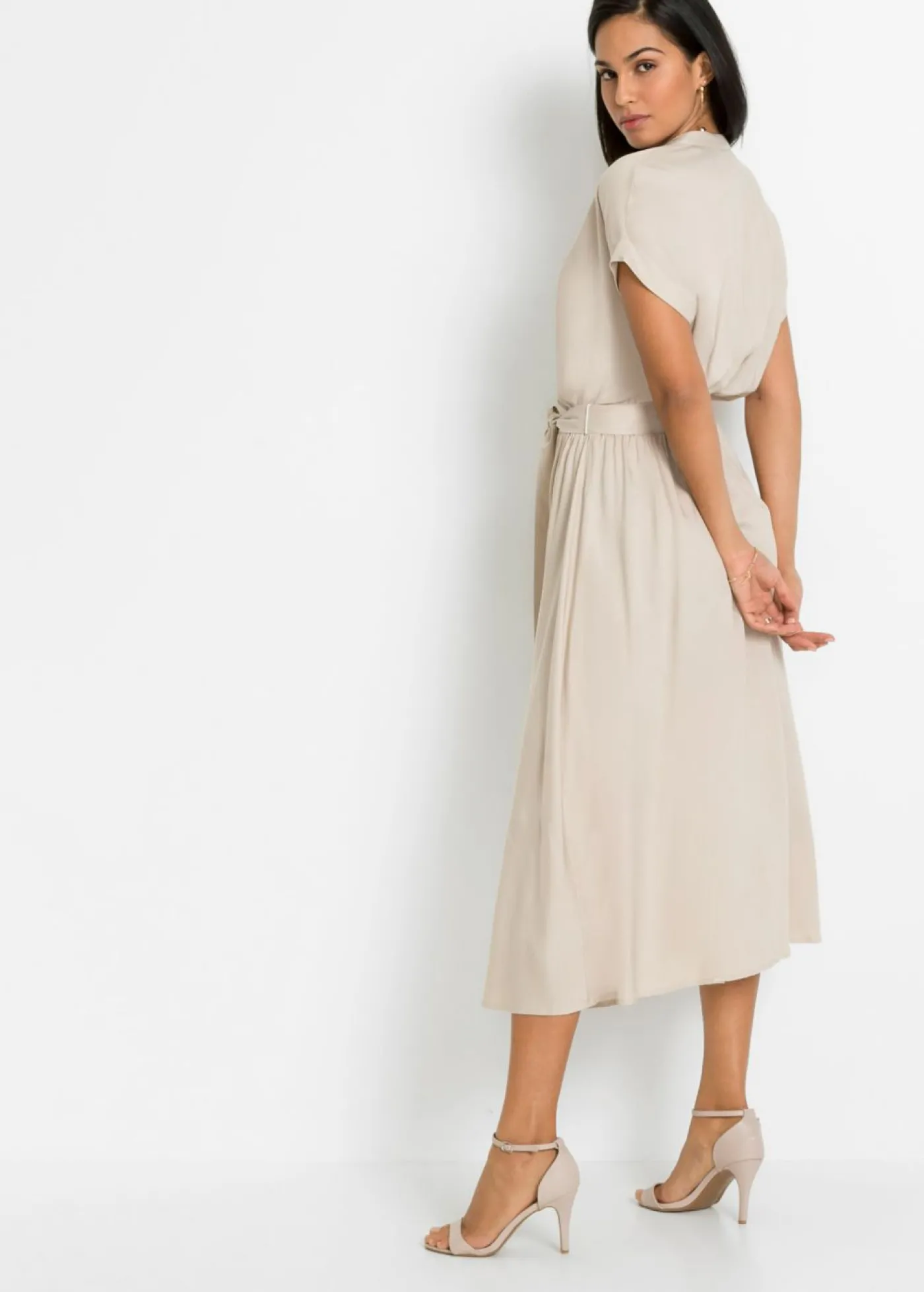 bonprix bonprix Vestido camisero de viscosa fluida Beige New