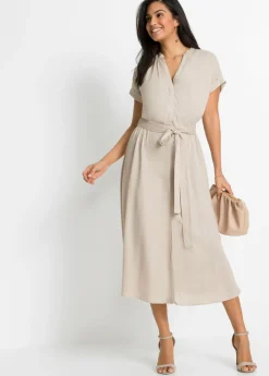 bonprix bonprix Vestido camisero de viscosa fluida Beige New