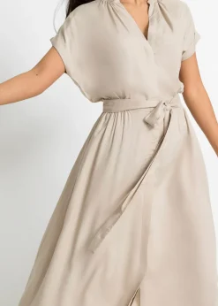 bonprix bonprix Vestido camisero de viscosa fluida Beige New