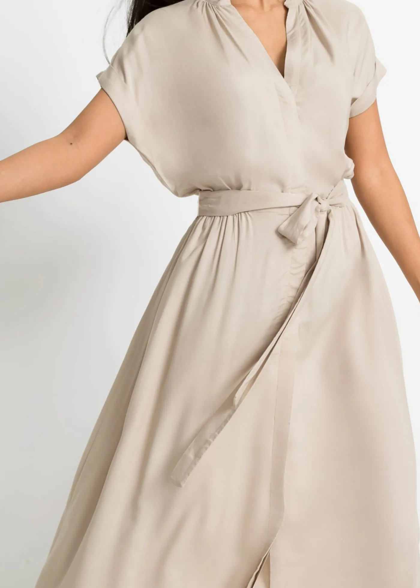 bonprix bonprix Vestido camisero de viscosa fluida Beige New