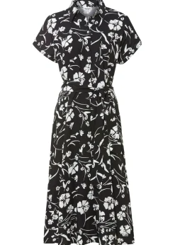 bonprix bonprix Vestido camisero de viscosa pura Negro-blanco New
