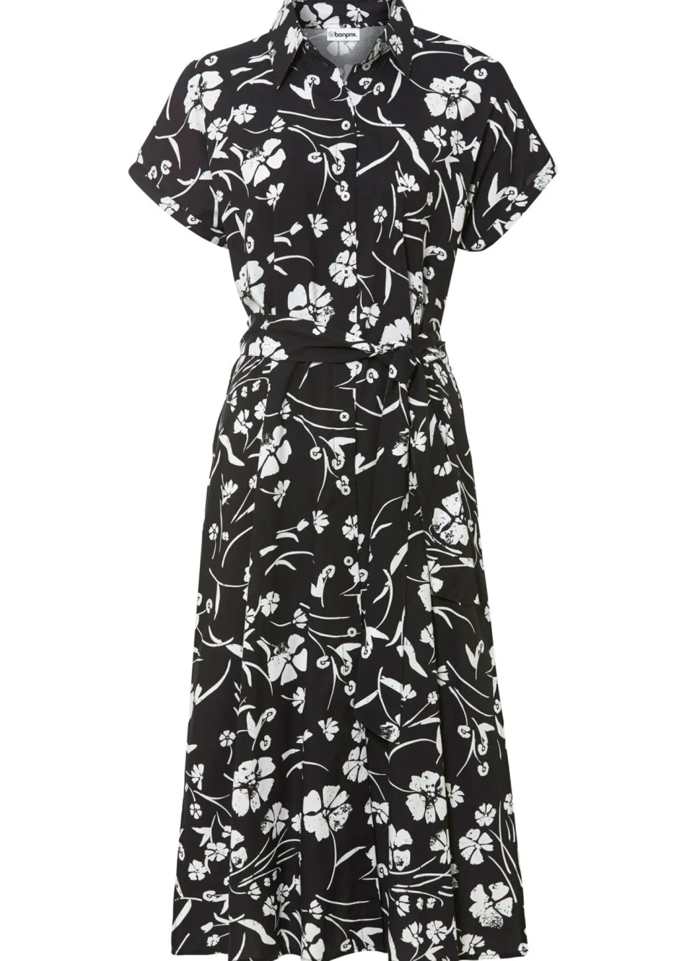 bonprix bonprix Vestido camisero de viscosa pura Negro-blanco New