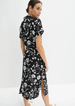 bonprix bonprix Vestido camisero de viscosa pura Negro-blanco New