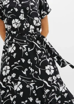 bonprix bonprix Vestido camisero de viscosa pura Negro-blanco New