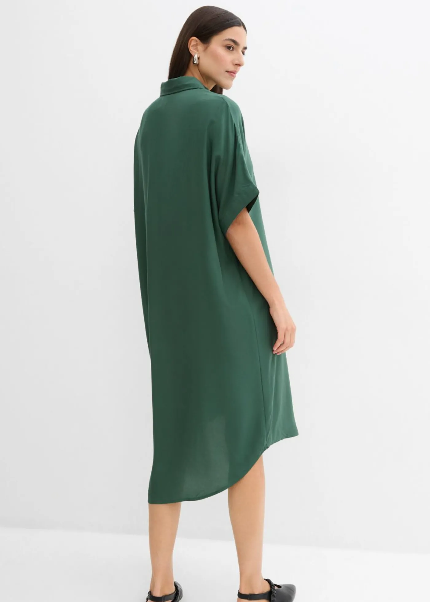 bonprix bonprix Vestido camisero de viscosa fina verde sombra Clearance