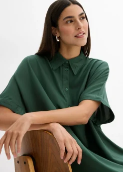 bonprix bonprix Vestido camisero de viscosa fina verde sombra Clearance