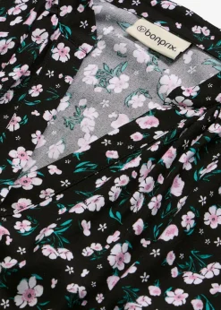 bonprix bonprix Vestido camisero de viscosa fluida Negro de flores Hot
