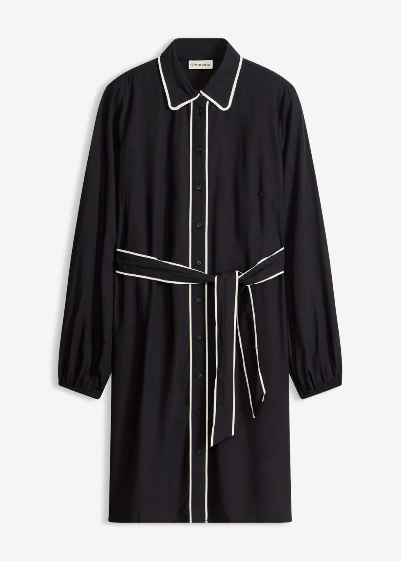 bonprix bonprix Vestido camisero de viscosa pura Negro-blanco lana Hot
