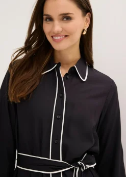 bonprix bonprix Vestido camisero de viscosa pura Negro-blanco lana Hot