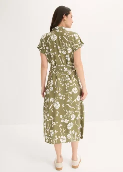 bonprix bonprix Vestido camisero de viscosa pura Verde oliva-blanco de flores Outlet