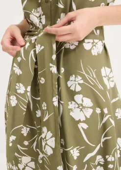 bonprix bonprix Vestido camisero de viscosa pura Verde oliva-blanco de flores Outlet
