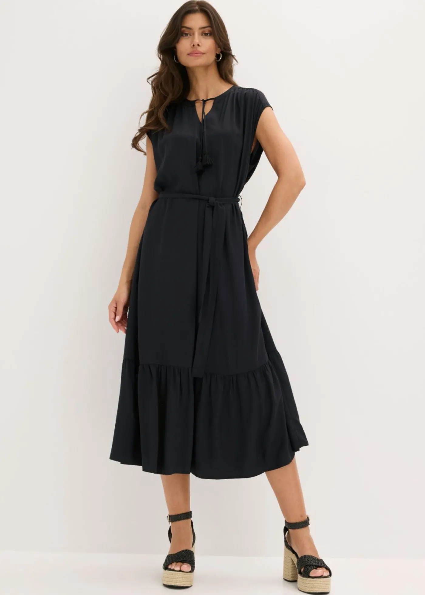 bonprix bonprix Vestido camisero fluido Negro Sale