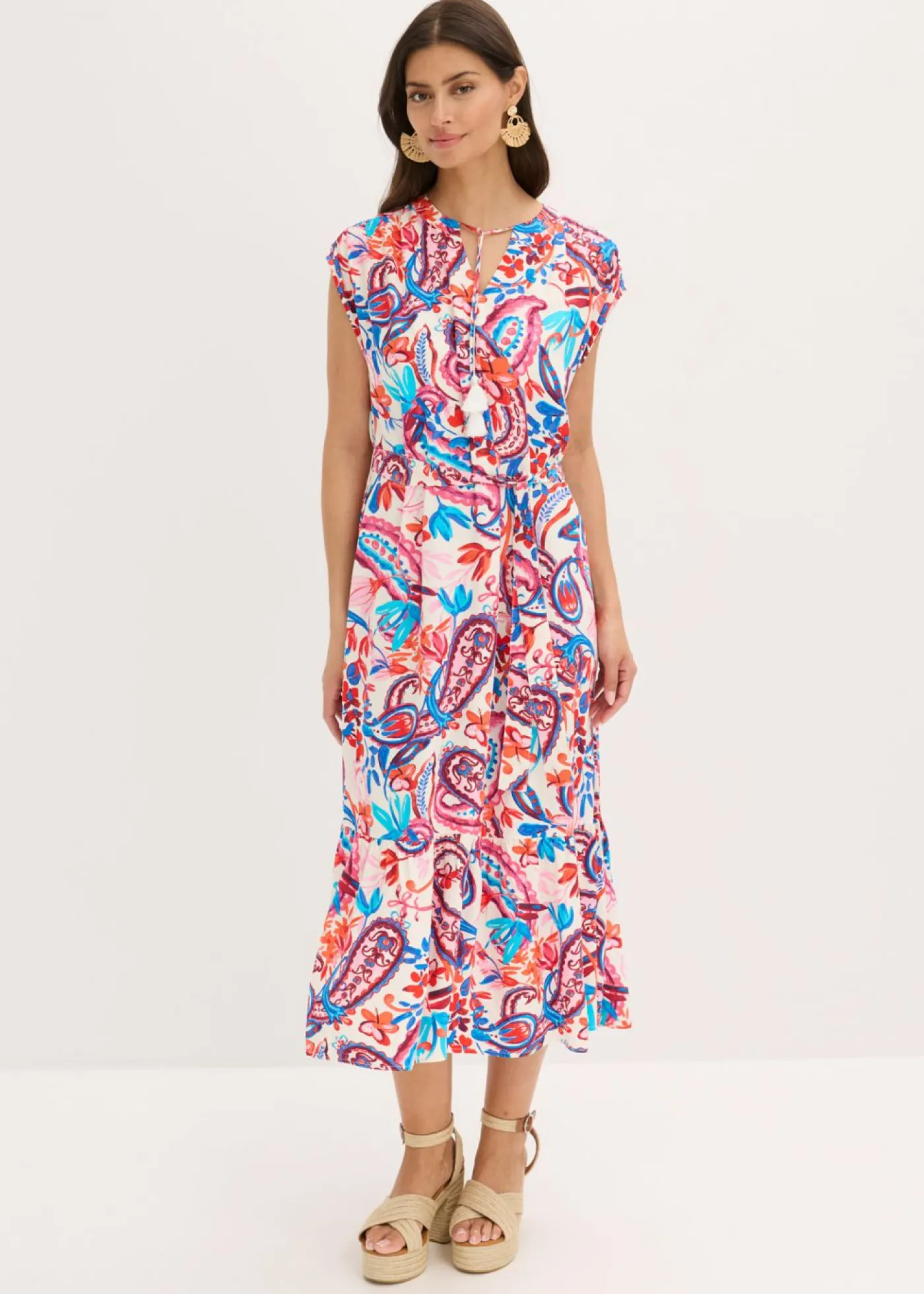 bonprix bonprix Vestido camisero fluido blanco lana-mango-fresa-rosa-azul glaciar Discount